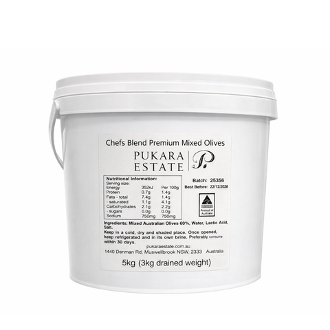 Pukara Estate Chefs Blend Premium Mixed Australian Olives 5ltr
