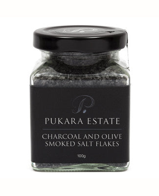 Pukara Estate Charcoal & Olive Smoked Salt Flakes 100g-Box 6