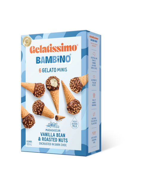 Gelatissimo Bambino 6 Gelato Minis - Madagascan Vanilla Bean & Roasted Nuts 180mL x 10 in box