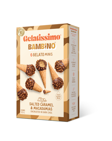 Gelatissimo Bambino 6 Gelato Minis - Salted Caramel & Macadamias 180mL x 10 in box
