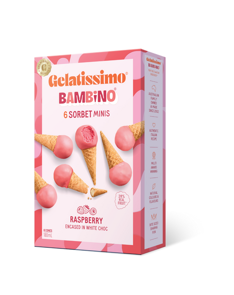 Gelatissimo Bambino 6 Sorbet Minis - Raspberry 180mL x 10 in box