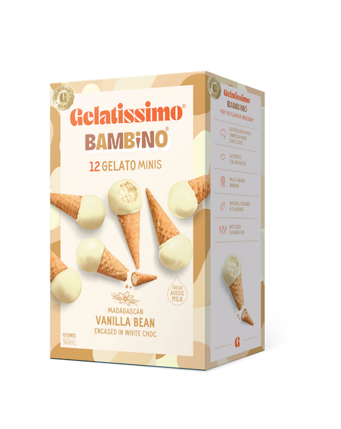 Gelatissimo Bambino 12 Gelato Minis - Madagascan Vanilla Bean 360mL x 8 in box