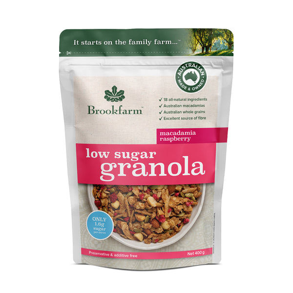 Brookfarm Low Sugar Granola Macadamia Raspberry 400g-Box 6