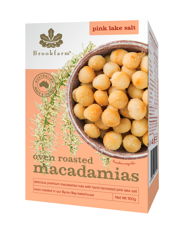 Brookfarm Roasted Pink Salted Macadamia Nuts 100g-Box 12