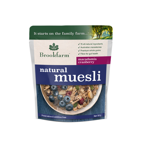 Brookfarm Natural Cranberry & Macadamia Muesli Satchet 50g-Box 20