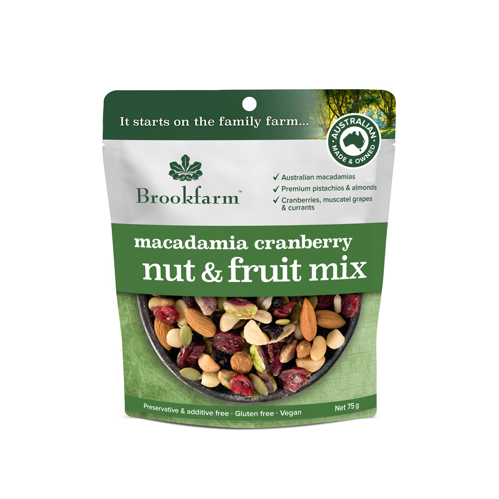Brookfarm macadamia cranberry nut & fruit mix 75g-Box 12