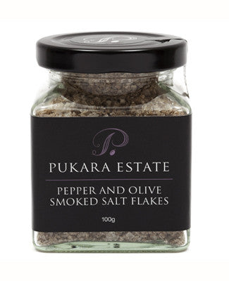 Pukara Estate Pepper and Olive Smoked Salt Flakes 100g-Box 6