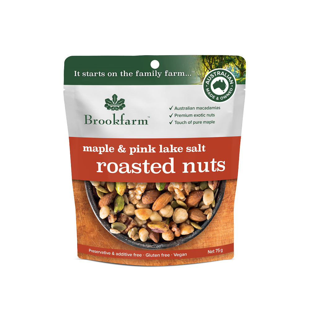 Brookfarm maple & pink lake salt roasted nuts 75g-Box 12