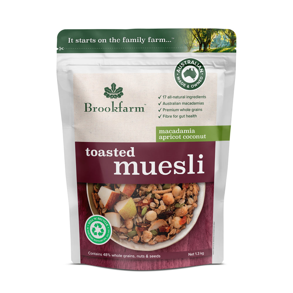 Brookfarm Apricot Toasted Coconut Macdamia Muesli 1.3Kg-Box 6
