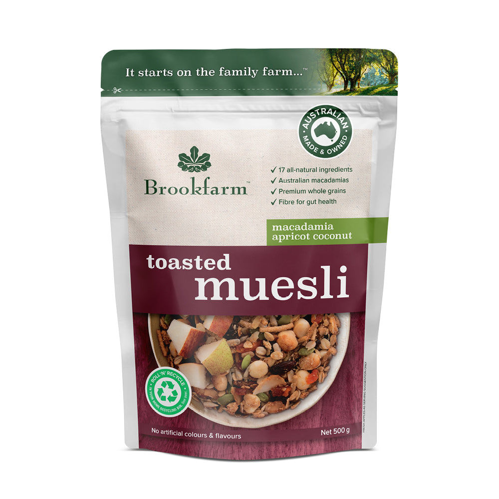 Brookfarm Apricot Toasted Coconut Macdamia Muesli 500g-Box 6