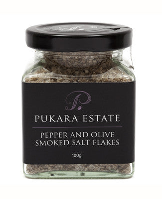Pukara Estate Pepper and Olive Smoked Salt Flakes 100g