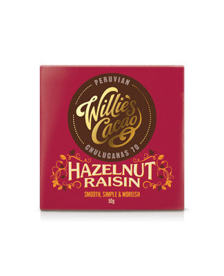 Willie's Cacao 12x50g Bar Peruvian Hazelnut & Raisin Dark 70%
